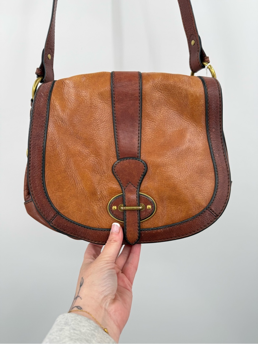 Fossil Vintage Reissue Dual Tone Brown Leather Flap Crossbody Bag